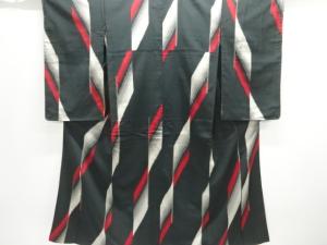 大正ロマン　抽象模様織出しお召着物